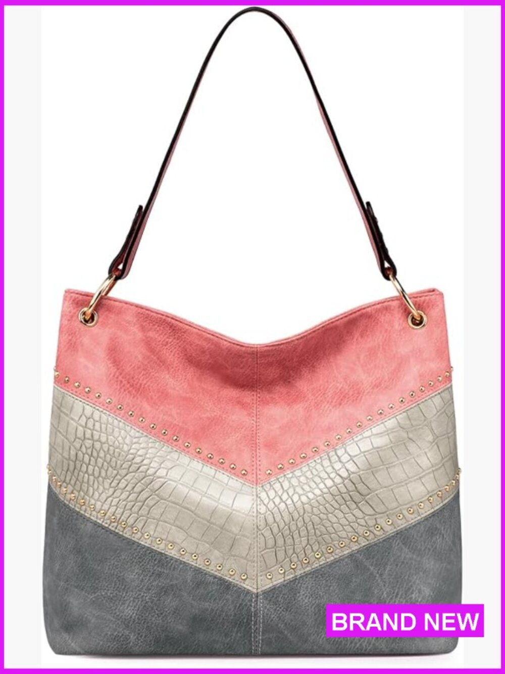 Chic Hobo Shoulder Handbag With Back Pocket Large Capacity Vegan Leather